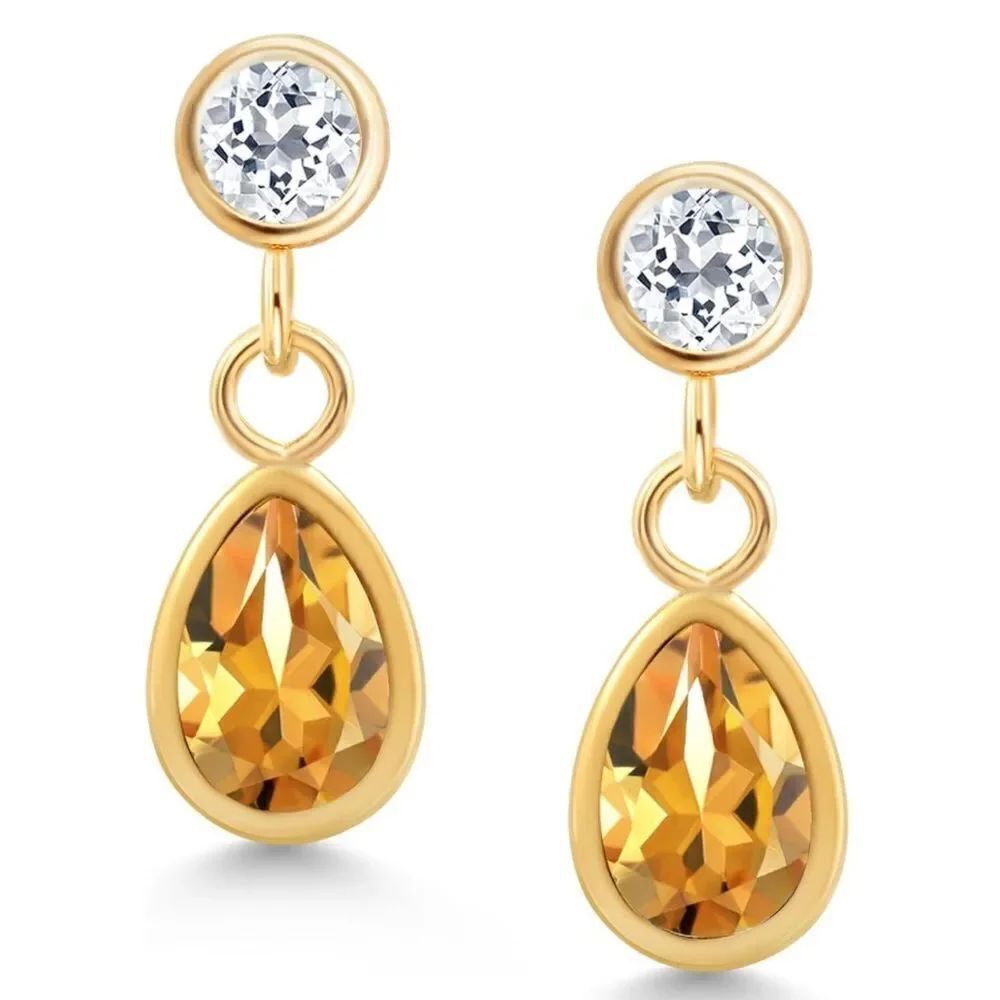 14K Yellow Gold with 0.94 Cttw Yellow Citrine and White Topaz Post Back Earrings